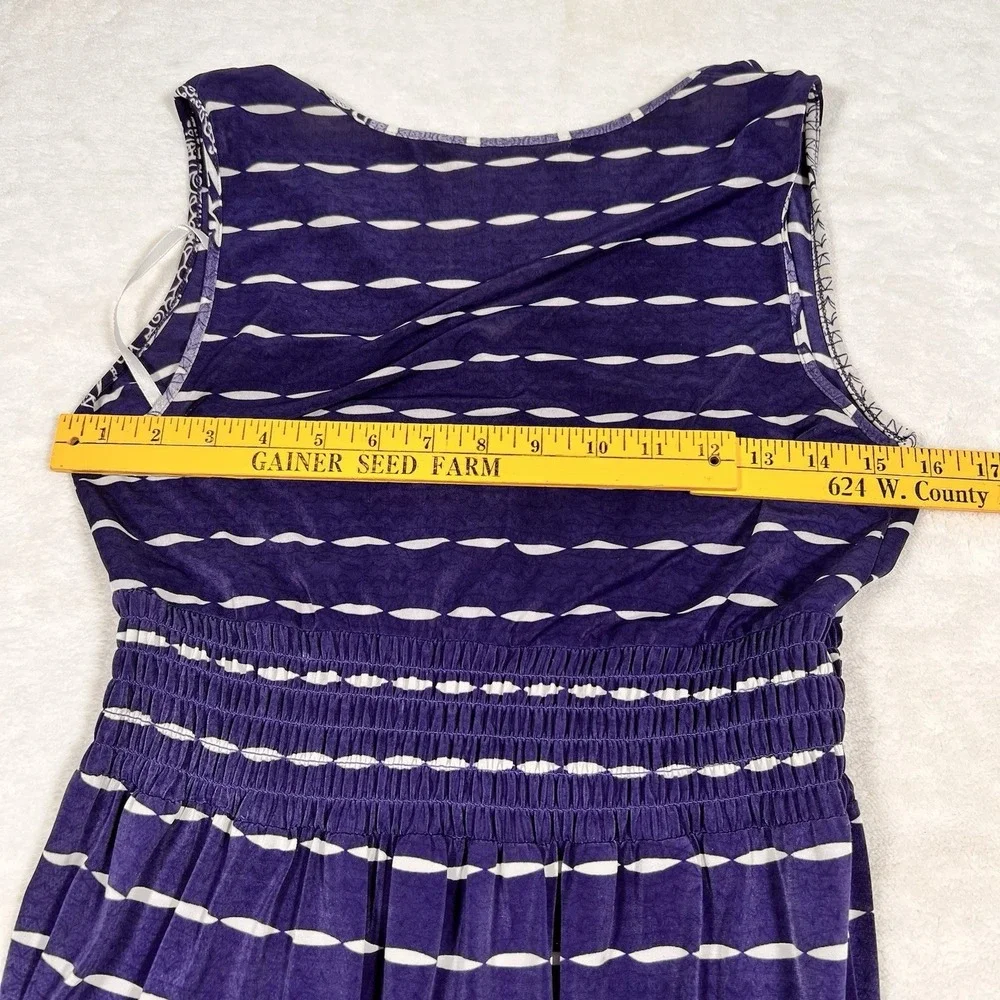 Mlle Gabrielle Women Blue‎ White Ombre Medallion Smocked Waist Maxi Dress Size M